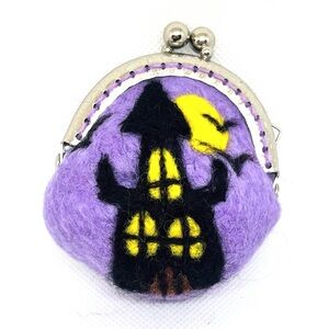 Purple Wool Felted Halloween Haunted House Coin Purse